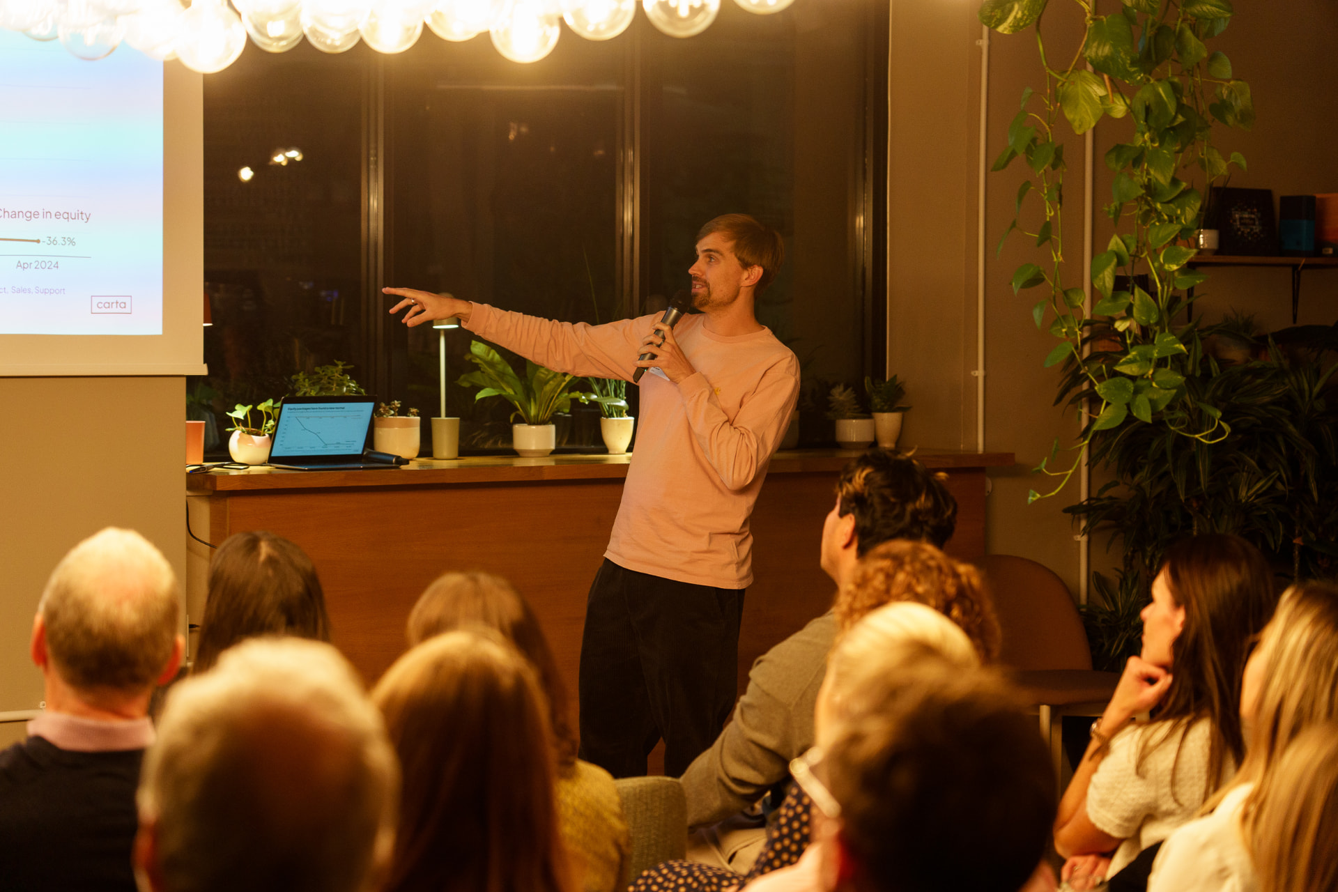 Presenter engaging the audience at a NoBa Connect event.
