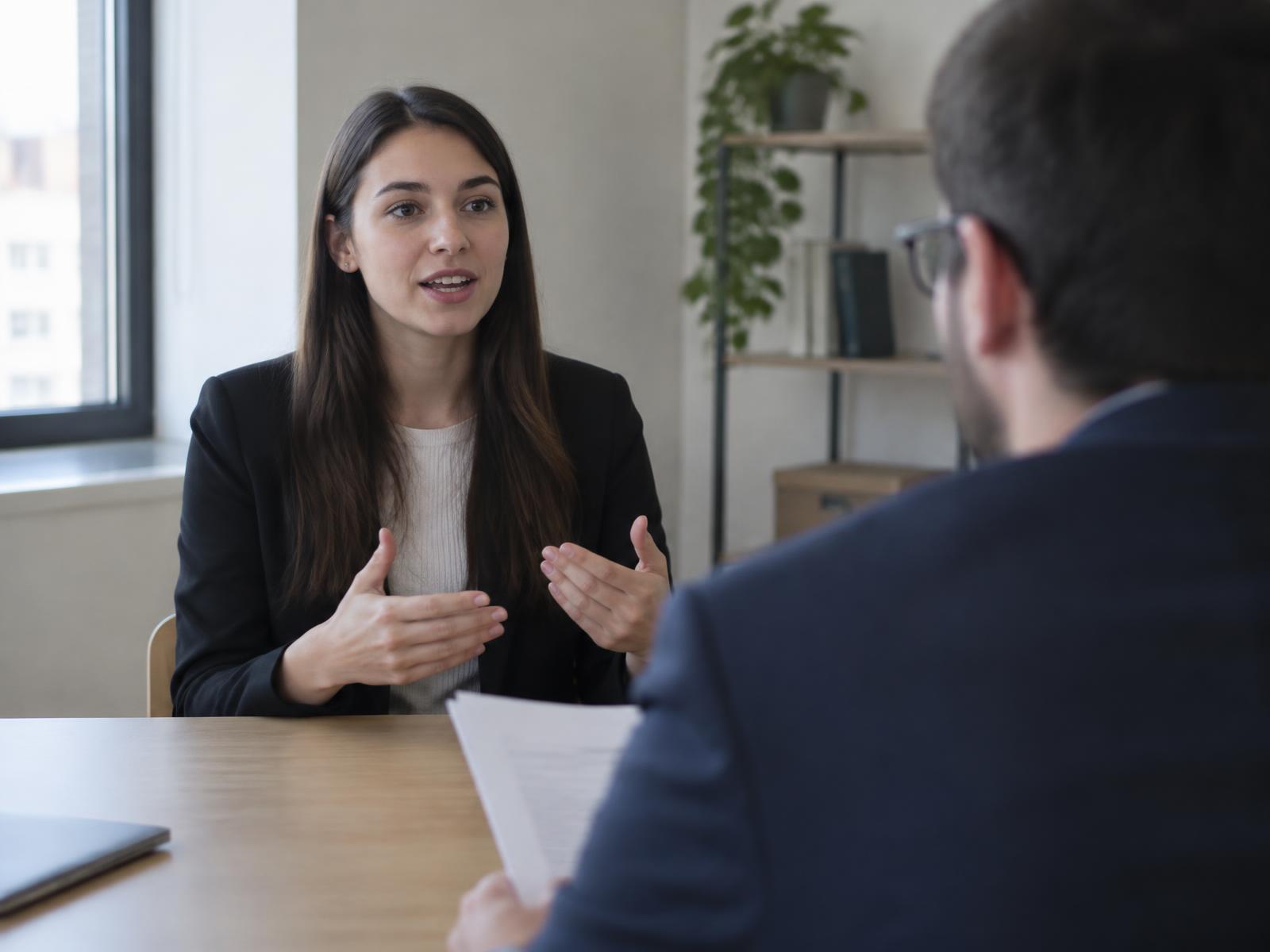 A candidate speaking during an interview